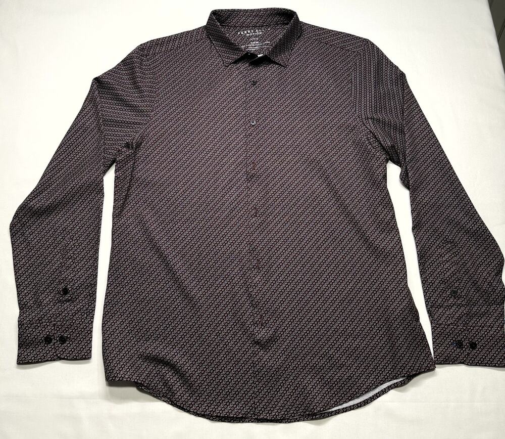Perry Ellis Motion slim fit dress shirt button collar L
